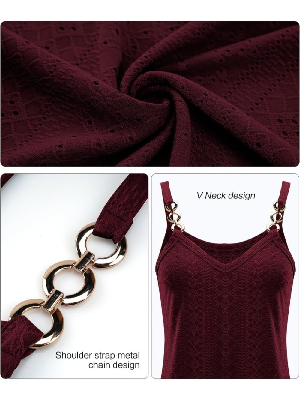 Women's Red Tank Tops Eyelet Sleeveless Spaghetti Strap Sexy Loose Fit Summer - Picture 3 of 5